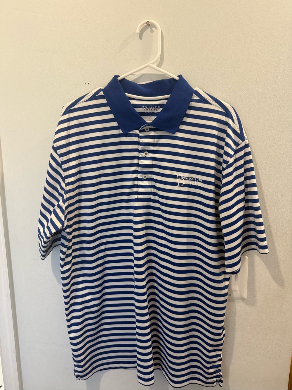 Oxford University of Delaware Navy and White Striped Polo Shirt